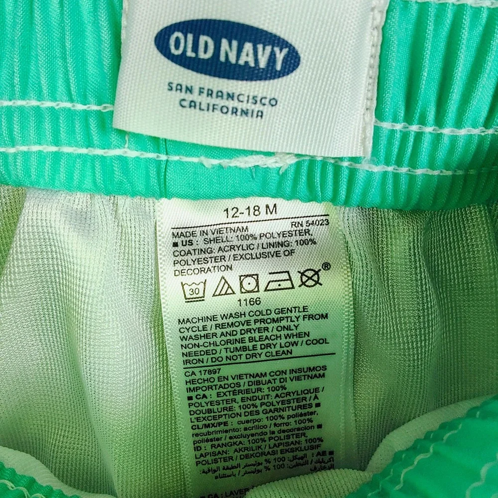Old Navy Boys Teal Navy Striped Swim Trunks Mesh Lining 12-18 Months